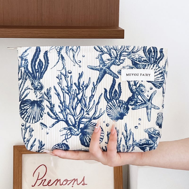 Козметична чанта от полиестер с флорален принт, голям капацитет, подплата от платно, портативна за пътуване