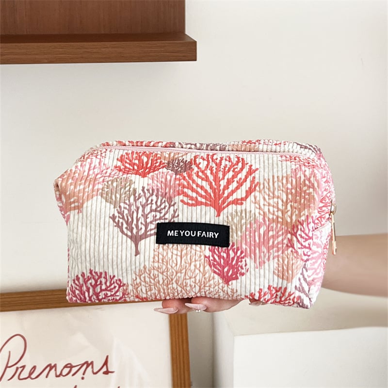 Козметична чанта от полиестер с флорален принт, голям капацитет, подплата от платно, портативна за пътуване