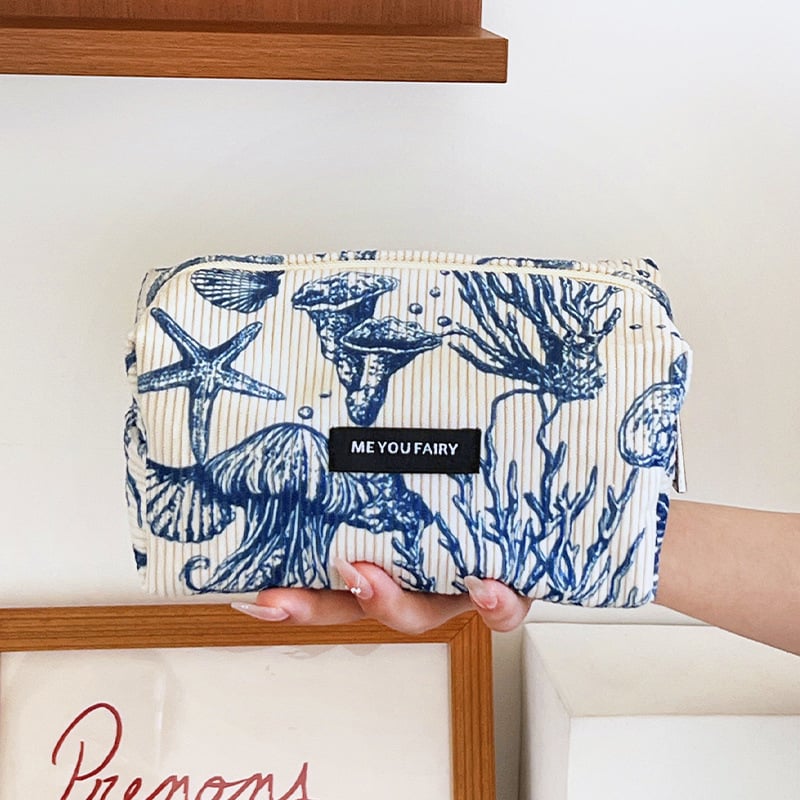 Козметична чанта от полиестер с флорален принт, голям капацитет, подплата от платно, портативна за пътуване