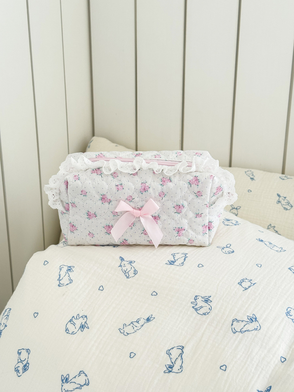 Чанта за съхранение с дантелен кант, флорален мотив, памучна тъкан, полиестерна подплата, голям капацитет