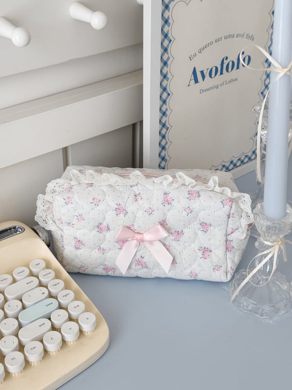 Чанта за съхранение с дантелен кант, флорален мотив, памучна тъкан, полиестерна подплата, голям капацитет