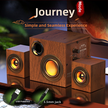 Puitkorpusega USB-arvutite kõlarisüsteem 2.1 koos subwooferiga – MP3 taasesitus, 3 kõlarit, 110V toide