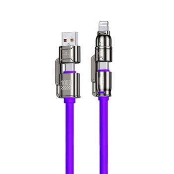 Speed Bird 4‑в‑1 мултикабел за данни с PD бързо зареждане, Lightning, Micro USB и Type-C, максимална мощност 100W, 1–4 конектора