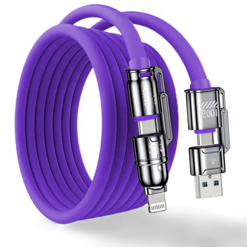 Speed Bird 4‑в‑1 мултикабел за данни с PD бързо зареждане, Lightning, Micro USB и Type-C, максимална мощност 100W, 1–4 конектора