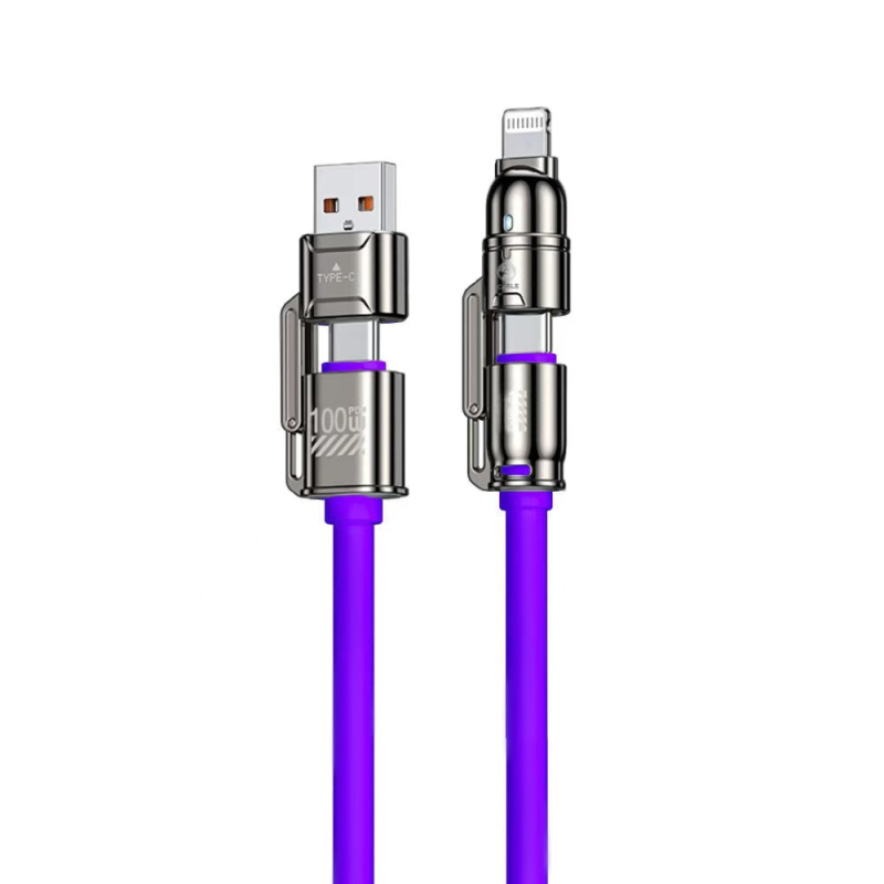 Speed Bird 4‑в‑1 мултикабел за данни с PD бързо зареждане, Lightning, Micro USB и Type-C, максимална мощност 100W, 1–4 конектора