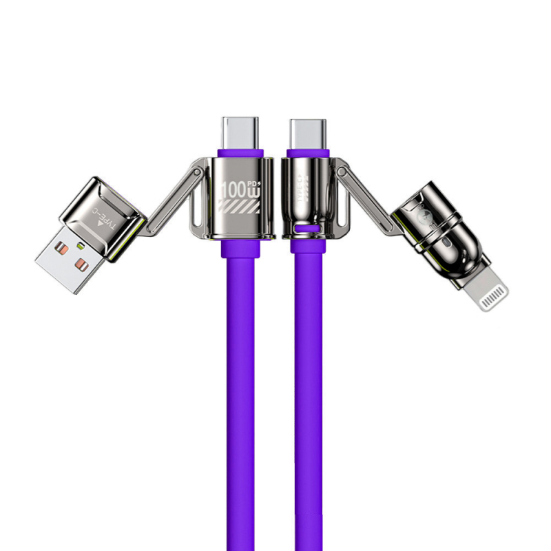 Speed Bird 4‑в‑1 мултикабел за данни с PD бързо зареждане, Lightning, Micro USB и Type-C, максимална мощност 100W, 1–4 конектора