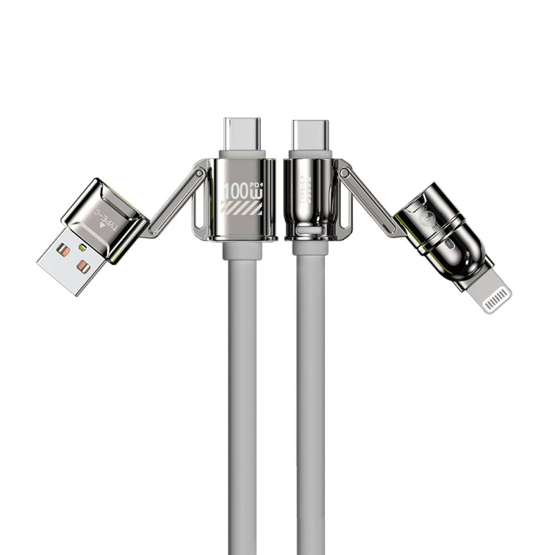 Speed Bird 4‑в‑1 мултикабел за данни с PD бързо зареждане, Lightning, Micro USB и Type-C, максимална мощност 100W, 1–4 конектора