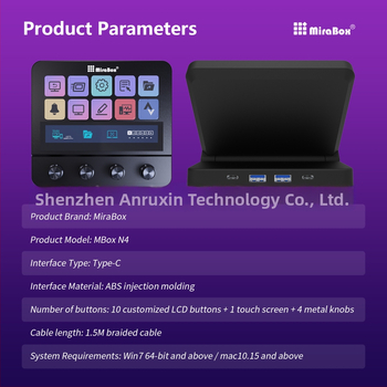 N4 visuaalne makroklaviatuur Stream Decki jaoks LCD-ekraaniga, neli pöördnuppu, programmeeritavad kiirklahvid.