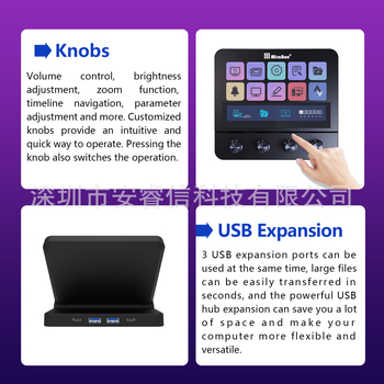 N4 Визуална макроклавиатура за Stream Deck с LCD дисплей, четири въртящи се копчета и програмирани клавиши.