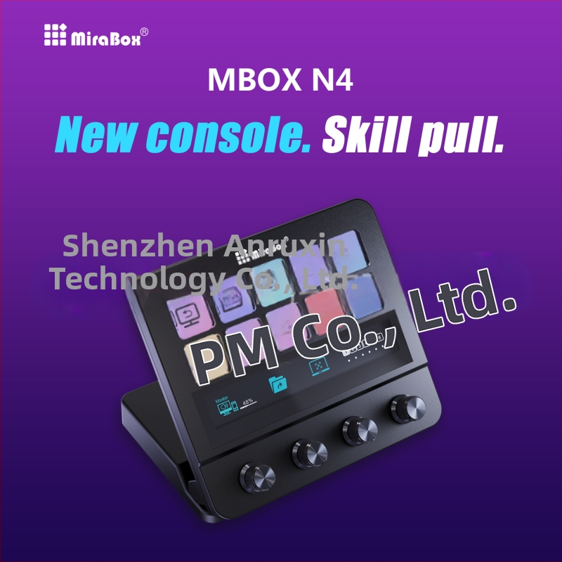 N4 visuaalne makroklaviatuur Stream Decki jaoks LCD-ekraaniga, neli pöördnuppu, programmeeritavad kiirklahvid.