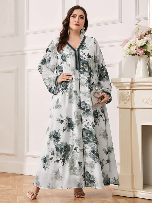 TOLEEN шифонова рокля с флорален принт, V-образно деколте, силует А-линия, свеж и сладък стил