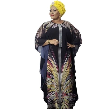 Плюс размер абая рокля – шифон, геометричен принт, комплект от две части, кръгло деколте, реглан ръкави