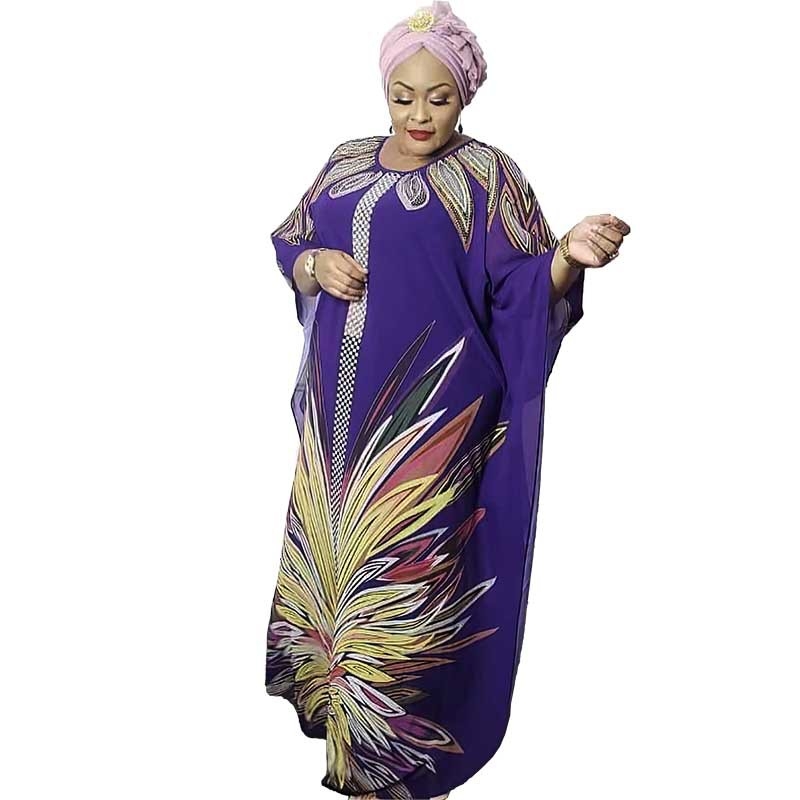 Плюс размер абая рокля – шифон, геометричен принт, комплект от две части, кръгло деколте, реглан ръкави