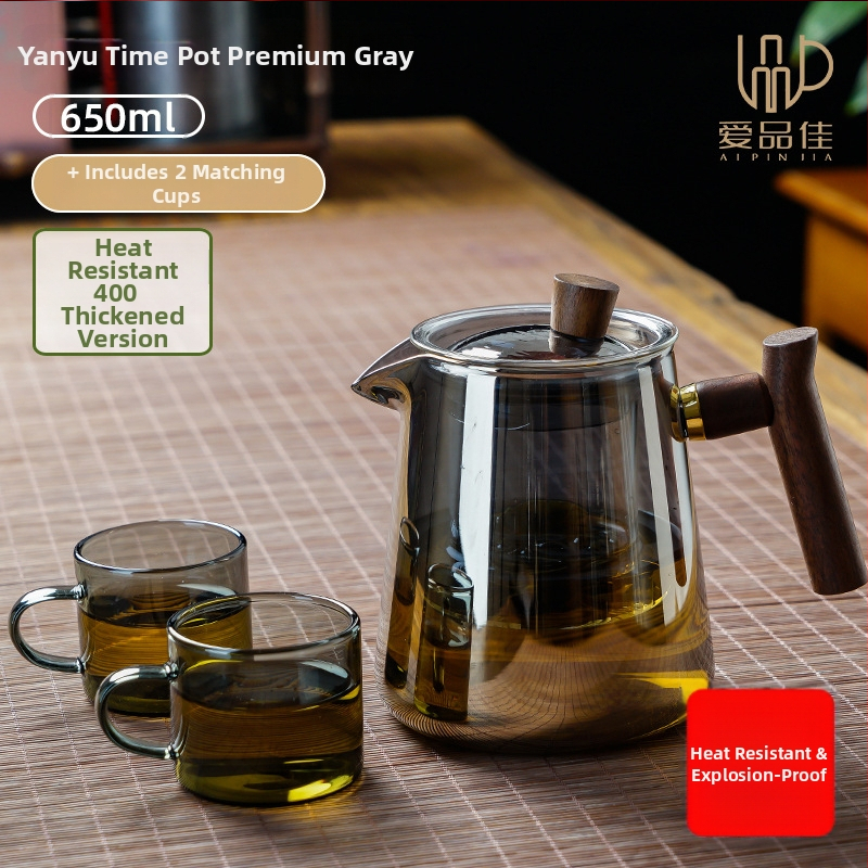 Borosiilikatklaasist teekannude komplekt, kuumuskindel, mõeldud 3–5-le, kaasas tee rituaali tarvikud ja tee kandik