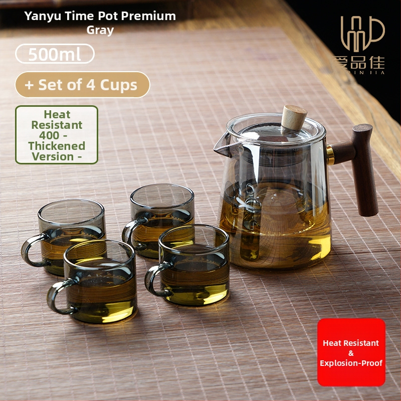 Borosiilikatklaasist teekannude komplekt, kuumuskindel, mõeldud 3–5-le, kaasas tee rituaali tarvikud ja tee kandik