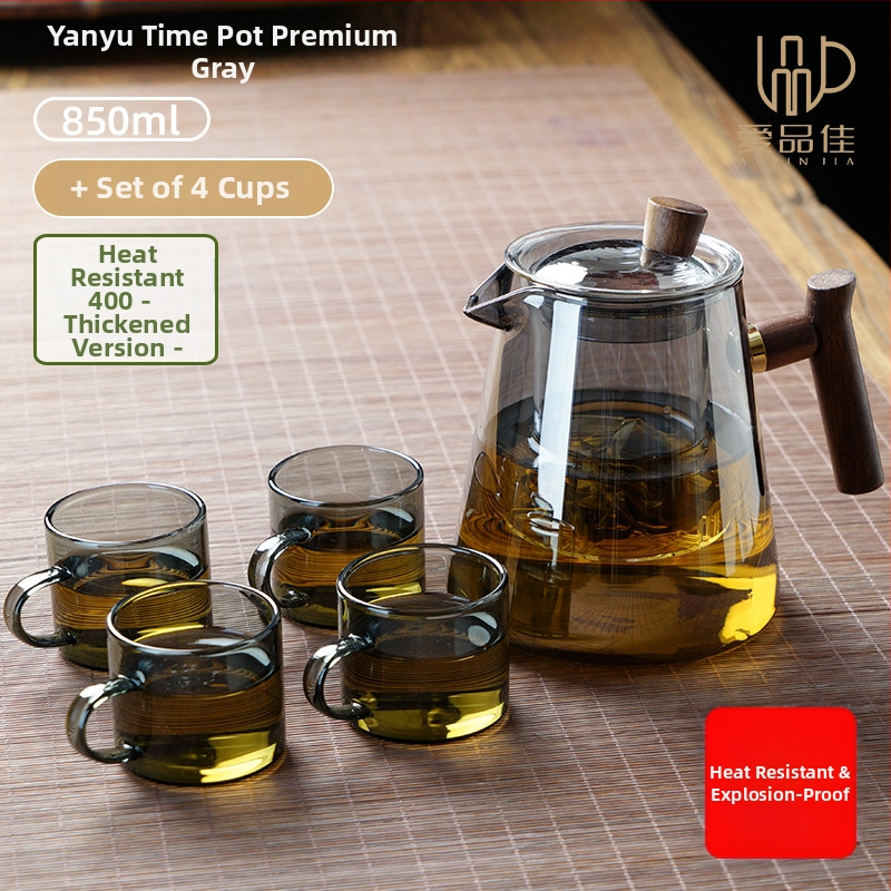 Borosiilikatklaasist teekannude komplekt, kuumuskindel, mõeldud 3–5-le, kaasas tee rituaali tarvikud ja tee kandik