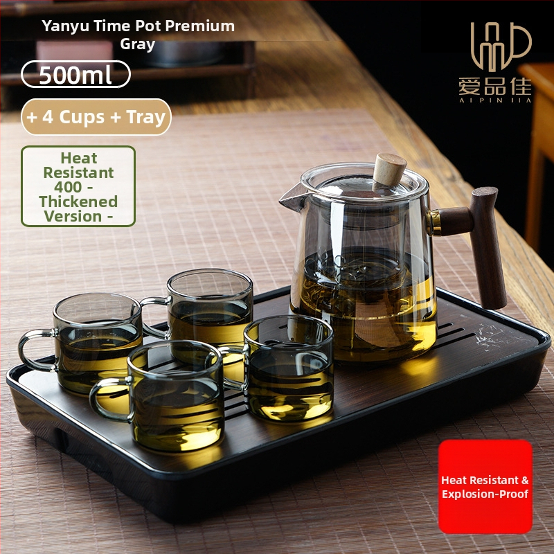 Borosiilikatklaasist teekannude komplekt, kuumuskindel, mõeldud 3–5-le, kaasas tee rituaali tarvikud ja tee kandik