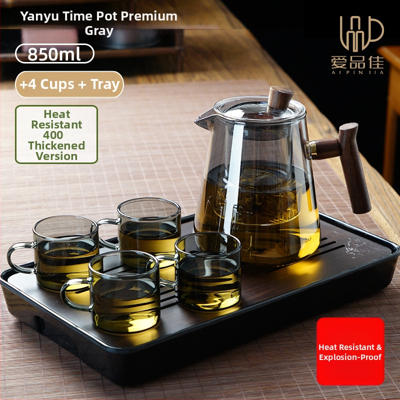Borosiilikatklaasist teekannude komplekt, kuumuskindel, mõeldud 3–5-le, kaasas tee rituaali tarvikud ja tee kandik