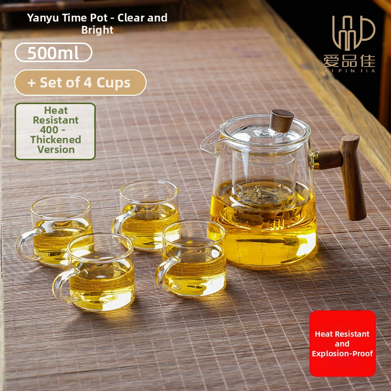 Borosiilikatklaasist teekannude komplekt, kuumuskindel, mõeldud 3–5-le, kaasas tee rituaali tarvikud ja tee kandik