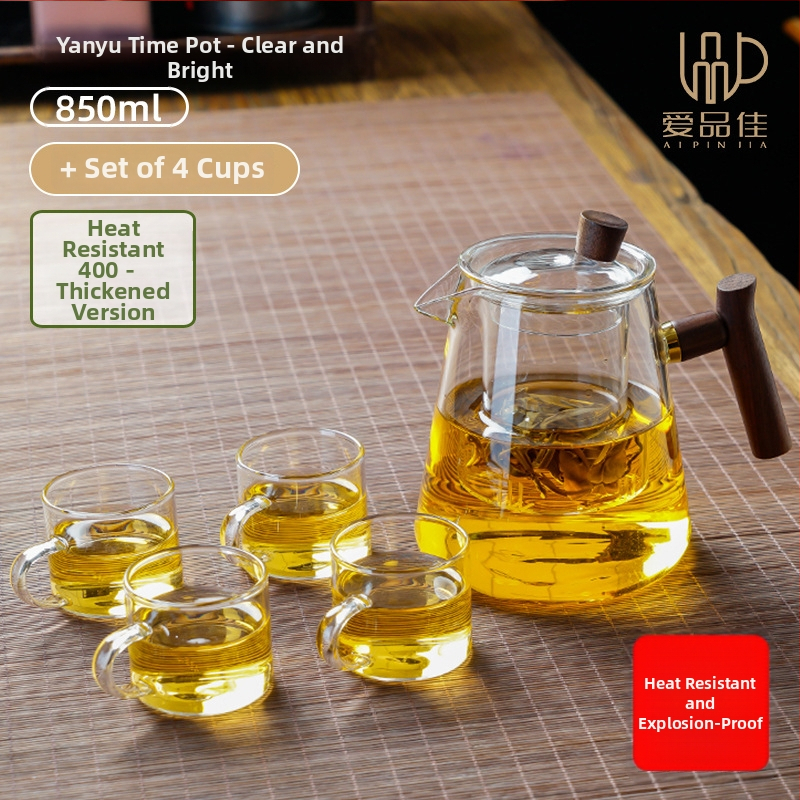 Borosiilikatklaasist teekannude komplekt, kuumuskindel, mõeldud 3–5-le, kaasas tee rituaali tarvikud ja tee kandik