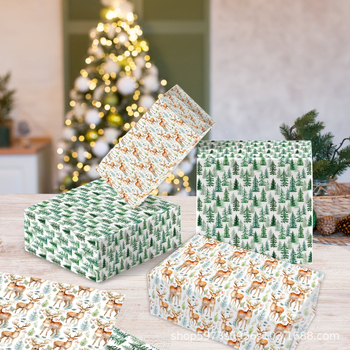 Хартия за подаръци, двойно-странична, коледен елен и иглолистен мотив, композитни материали, модерен стил