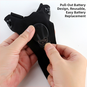 Unisex LED kalapüügi kindad sõrmevalgusega öiseks kalastamiseks, õhulise kudumise materjaliga ja PP