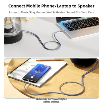 Sunkandi AV163 Type-C kuni 2RCA audio kaabel, kuldplekiga pistikud, hapnikuvaba vask südamik, põimitud juhtmed, CE/ROHS sertifikaadid