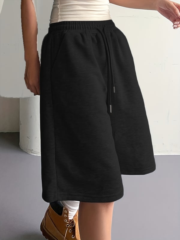 Дамски спортни капри панталони, широка свободна кройка, висока талия, тънък полиестер, лято 2025