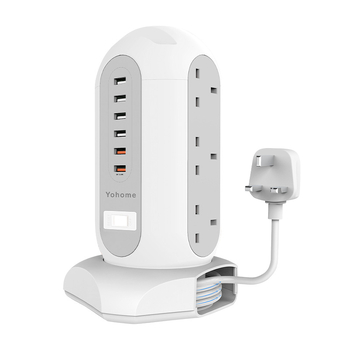 Tower-type мултифункционален интелигентен безопасен удължител за съхранение Yohome - 220V, PC+ABS корпус, 3250W, 1 кг, Британски стандарт