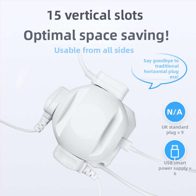 Tower-type мултифункционален интелигентен безопасен удължител за съхранение Yohome - 220V, PC+ABS корпус, 3250W, 1 кг, Британски стандарт