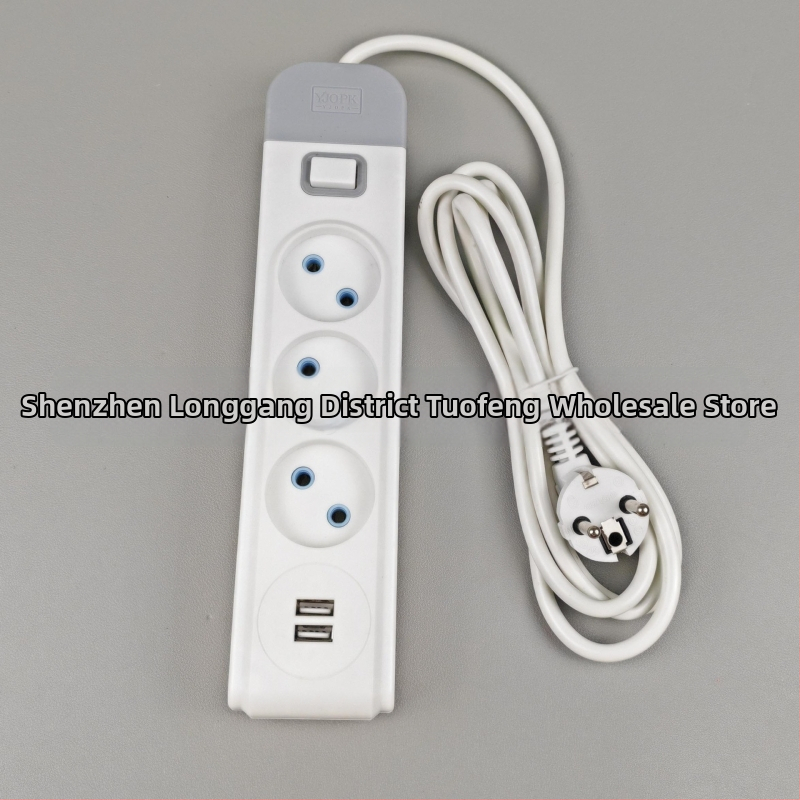 Tuo feng Euroopa stiilis toitestripp lülitiga ja USB-pordiga, 10A, 1500W