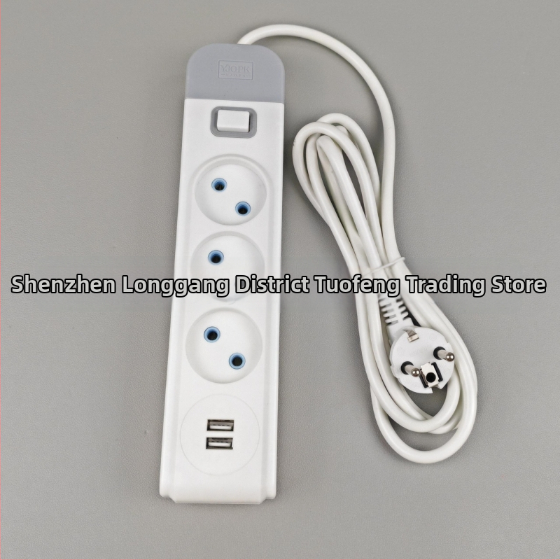 Tuo feng Euroopa stiilis toitestripp lülitiga ja USB-pordiga, 10A, 1500W