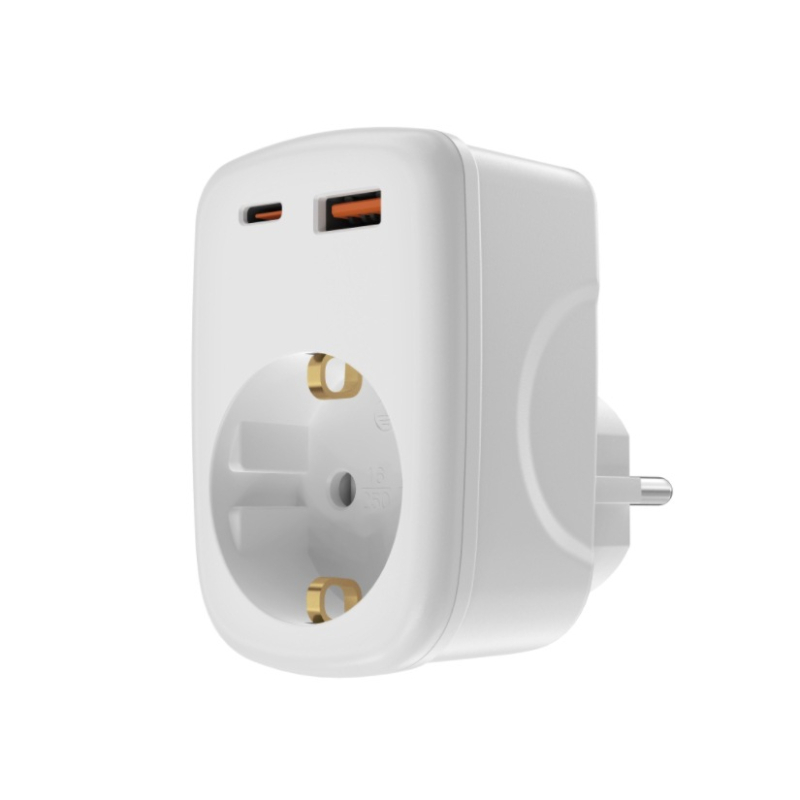 Европейски конвертор 1 гнездо/2 гнезда с USB, пътуваща станция за зареждане PD20W, медно тяло