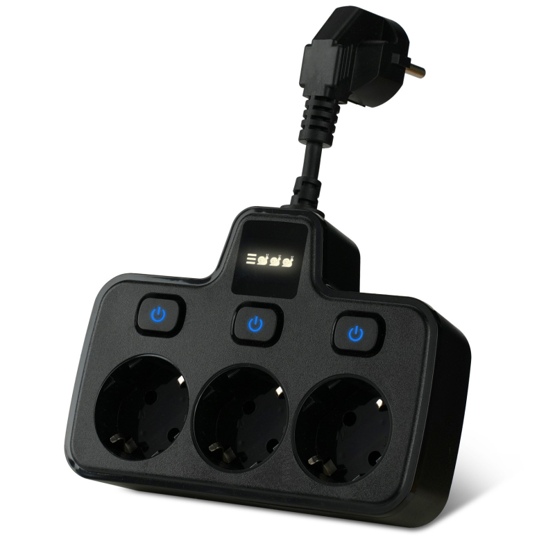 Европейски стандарт, 3-гнезден разклонител с огнеустойчив PC корпус, 10A, 100–250V