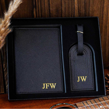 Logopu паспортен калъф и таг за багаж — подаръчен комплект, PU материал, зима 2023, урбан минималистичен стил, буквен модел, износоустойчив