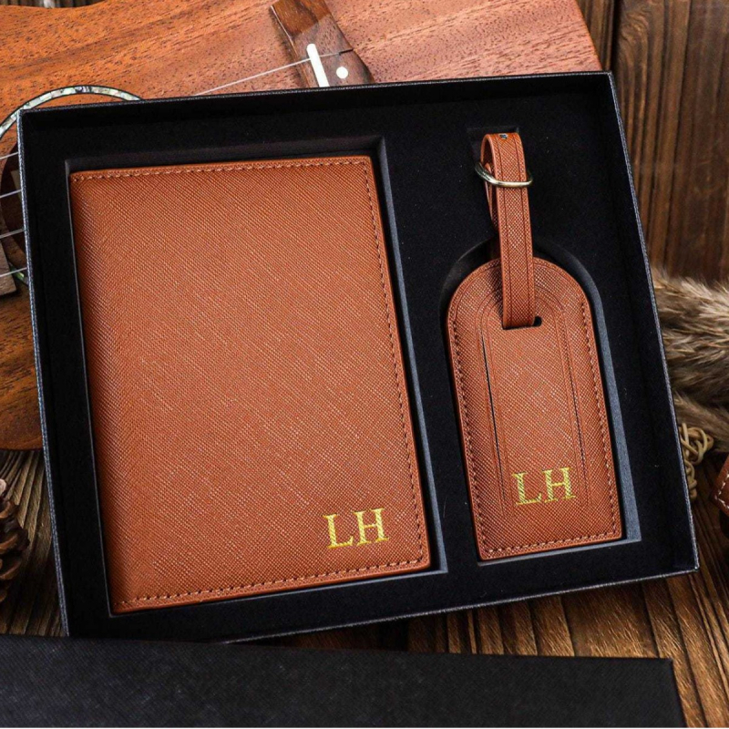 Logopu паспортен калъф и таг за багаж — подаръчен комплект, PU материал, зима 2023, урбан минималистичен стил, буквен модел, износоустойчив