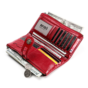 Γυναικείο μακρύ πορτοφόλι με RFID προστασία – Γνήσιο δέρμα, top-grain βοδινού δέρματος, Μοντέλο 3513, Εσωτερική επένδυση πολυεστέρα, Μονόχρωμο σχέδιο