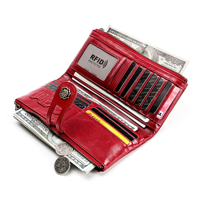 Γυναικείο μακρύ πορτοφόλι με RFID προστασία – Γνήσιο δέρμα, top-grain βοδινού δέρματος, Μοντέλο 3513, Εσωτερική επένδυση πολυεστέρα, Μονόχρωμο σχέδιο