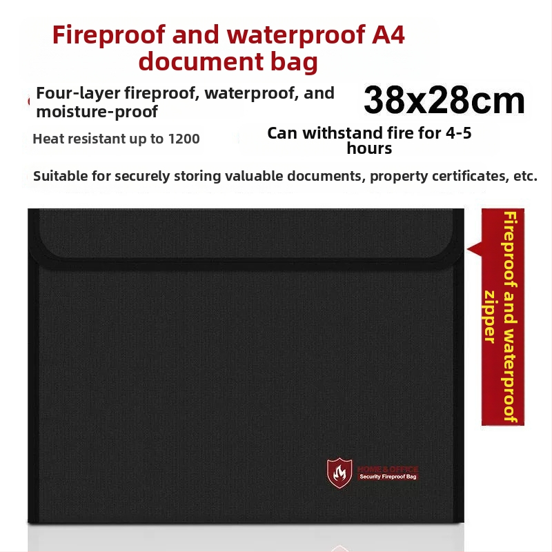 Vatrootporna torba za dokumente - vlakna stakla (fiberglass), unisex dizajn, zatvorena vodootporna, otporna na visoke temperature, debelo skladištenje dokumenata