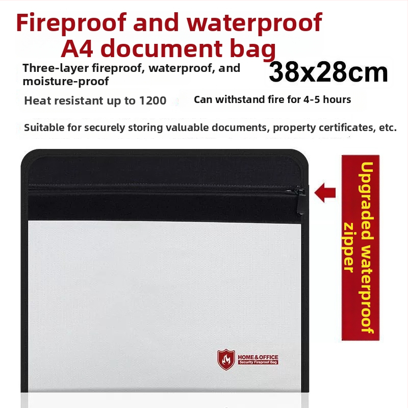 Vatrootporna torba za dokumente - vlakna stakla (fiberglass), unisex dizajn, zatvorena vodootporna, otporna na visoke temperature, debelo skladištenje dokumenata