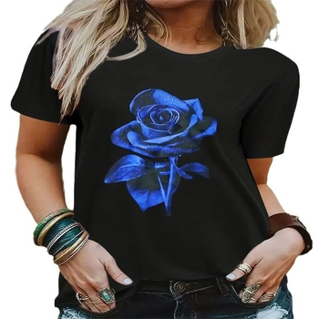 Тениска с 3D принт, кръгла яка, къси ръкави, свободен силует, полиестер