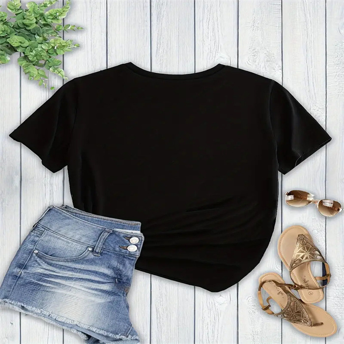 Тениска с 3D принт, кръгла яка, къси ръкави, свободен силует, полиестер