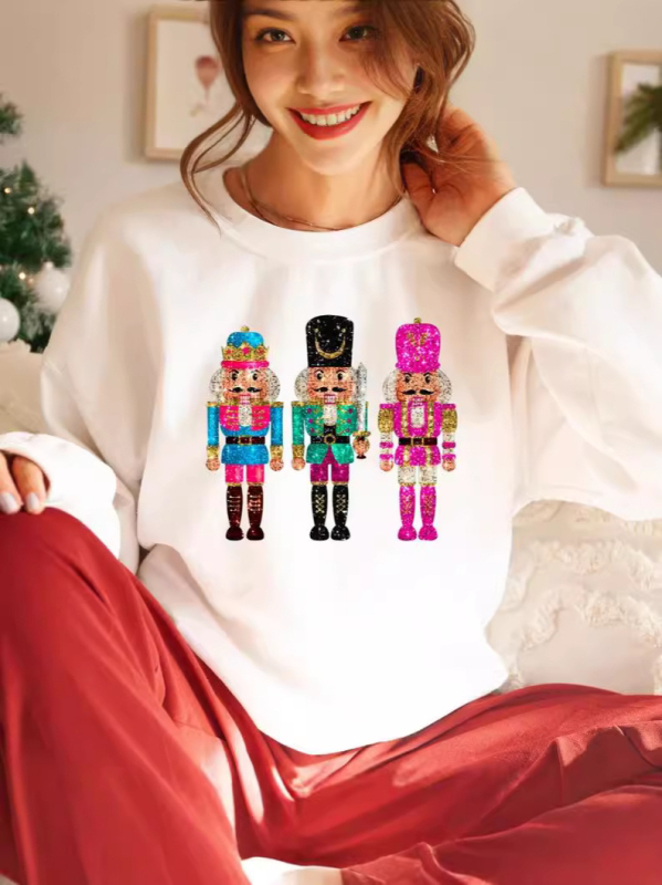 Pulover pentru femei cu model anime, mâneci lungi, guler rotund, croială lejeră, material poliester-elastan