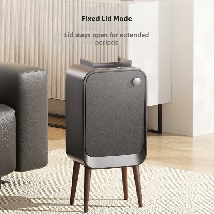 Äpp sensoriga prügikast koos katus ja küljeavatusega, ruudukujuline 18–25 L maht, puit- ja naha tekstuuriga viimistlus, elutoa, magamistoa ja köögi jaoks