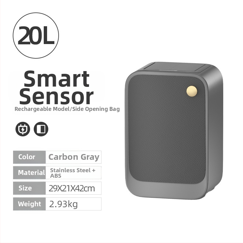 Äpp sensoriga prügikast koos katus ja küljeavatusega, ruudukujuline 18–25 L maht, puit- ja naha tekstuuriga viimistlus, elutoa, magamistoa ja köögi jaoks