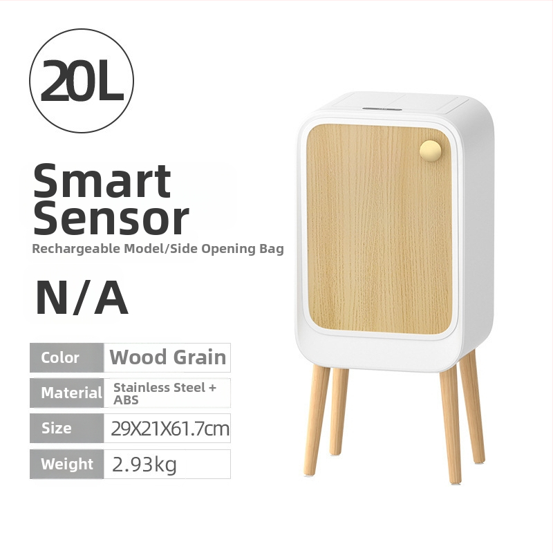 Äpp sensoriga prügikast koos katus ja küljeavatusega, ruudukujuline 18–25 L maht, puit- ja naha tekstuuriga viimistlus, elutoa, magamistoa ja köögi jaoks