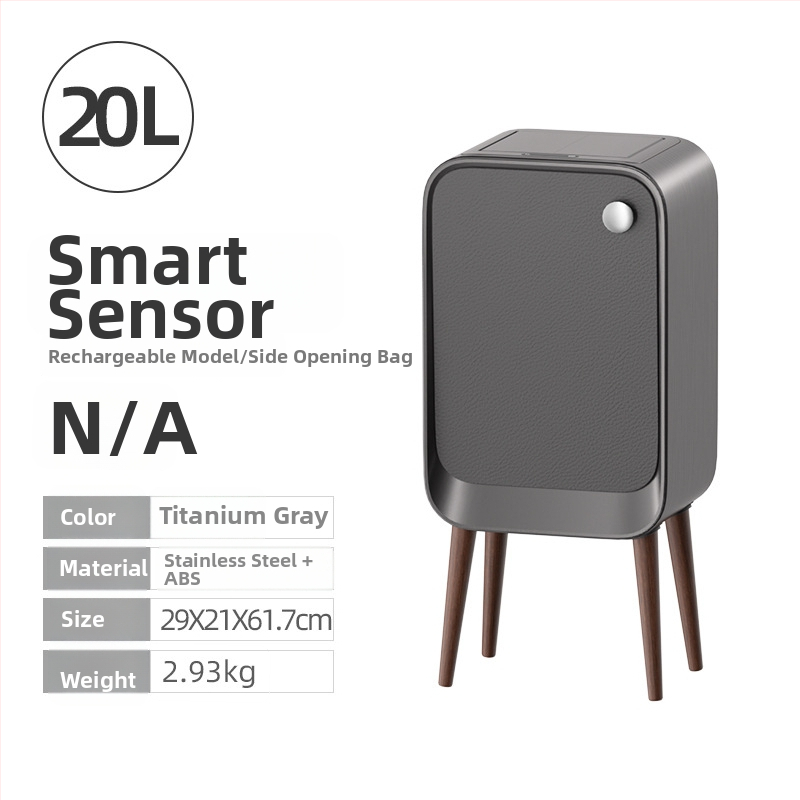 Äpp sensoriga prügikast koos katus ja küljeavatusega, ruudukujuline 18–25 L maht, puit- ja naha tekstuuriga viimistlus, elutoa, magamistoa ja köögi jaoks