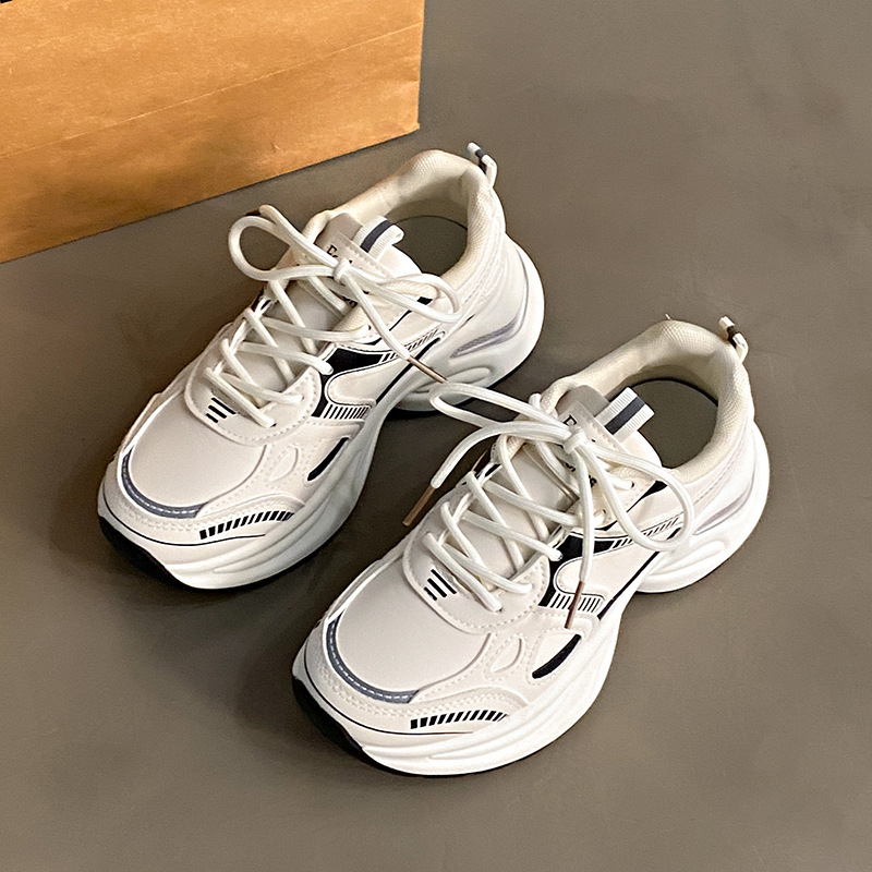 Нископрофилни маратонки с дебела подметка и предни връзки, дишащ мрежест вътрешен слой, PU горна, гумена подметка, унисекс, корейски стил dad shoes, пролет 2025