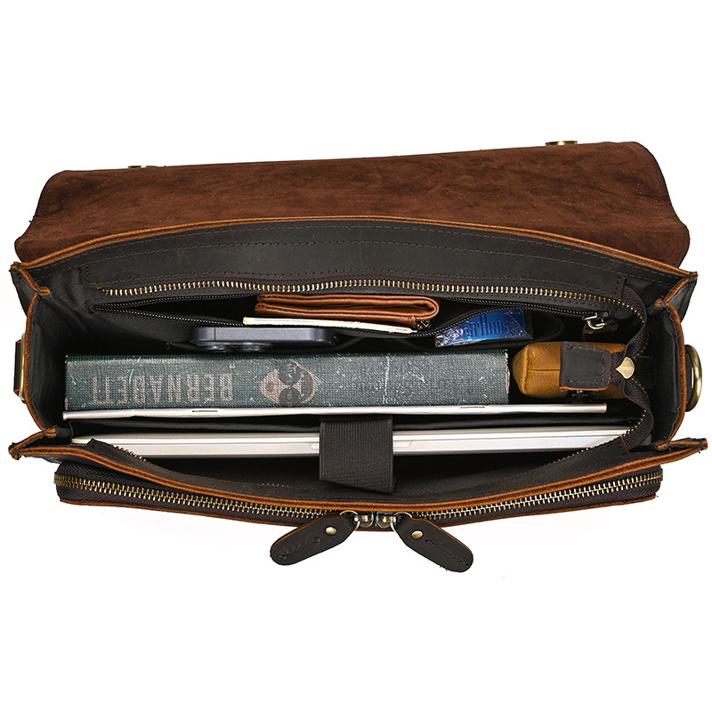 Мъжка кожена чанта за през рамо, първи слой телешка кожа, подплата полиестер‑памук, износоустойчива