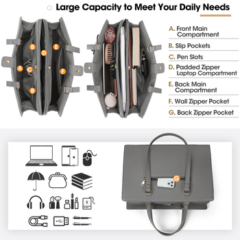 Nubily Naistele mõeldud veekindel PU sülearvutikoti, suur maht, crossbody rihm, ärikott